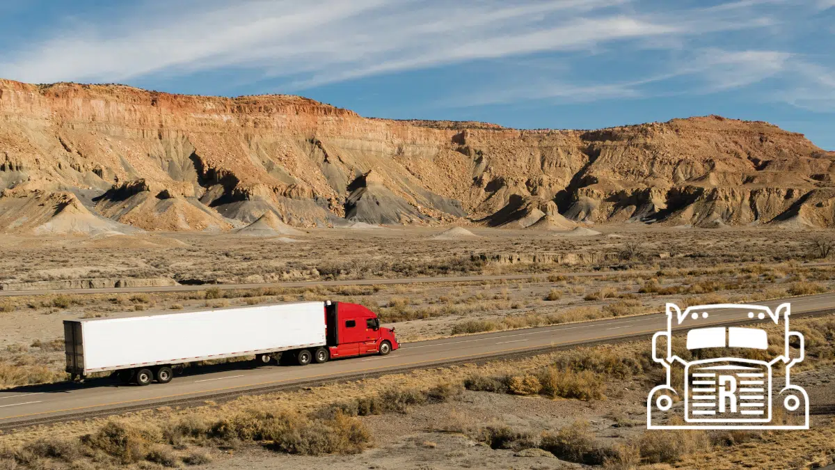 18-wheeler driving on a desert road