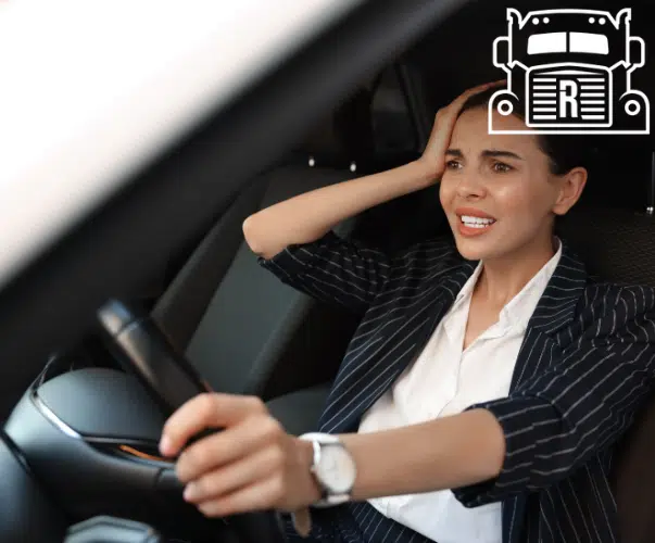 frustrated woman in a car