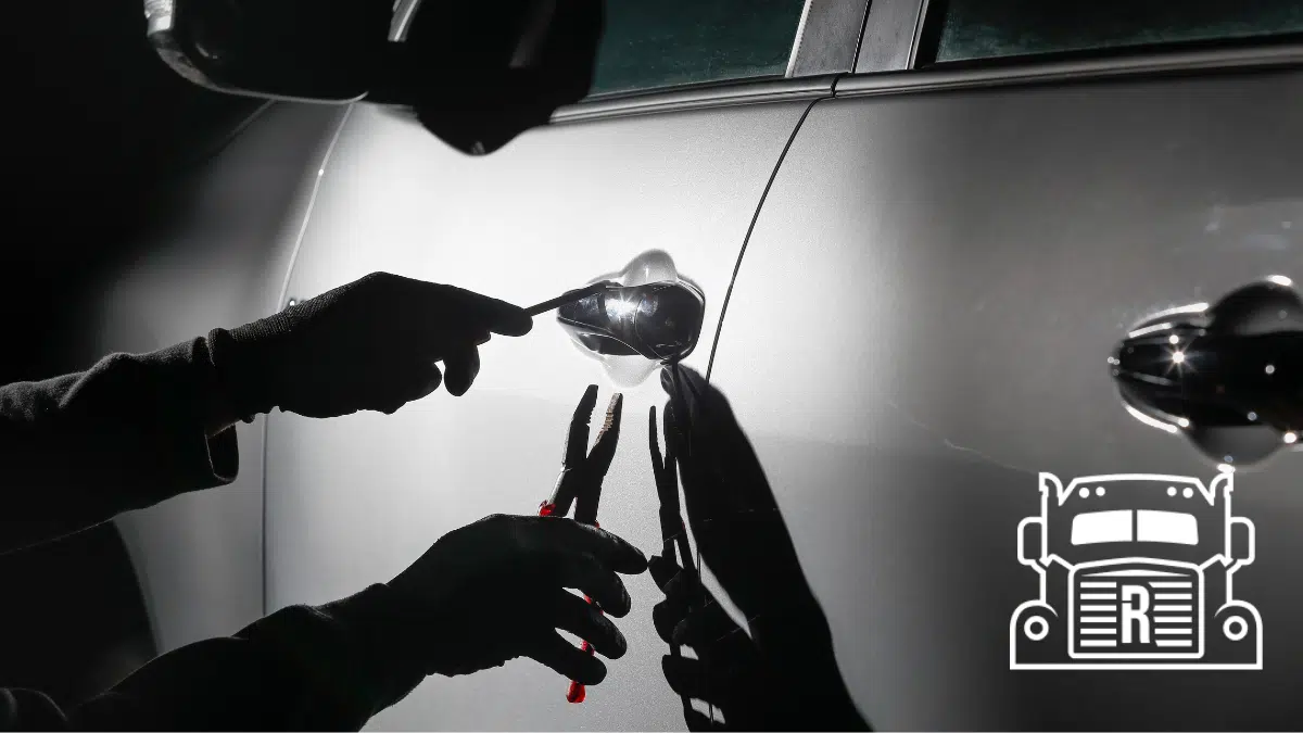thief picking the lock on a car door