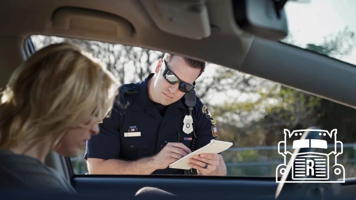 police officer giving a ticket to a driver