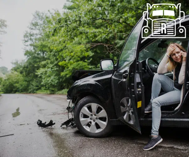 woman on the phone after a car accident
