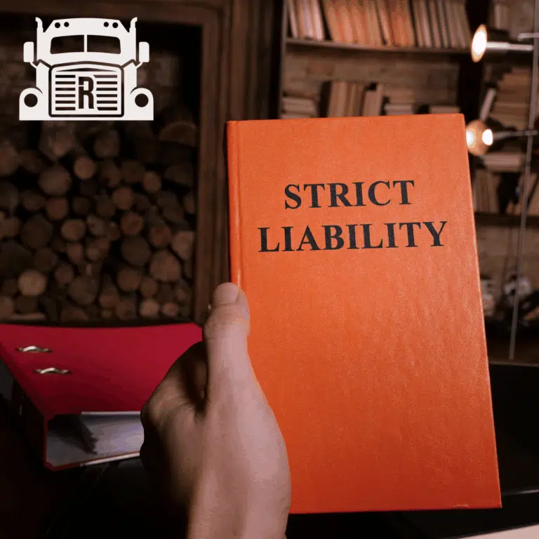 A book titled Strict Liability being held in a wooden cabin.