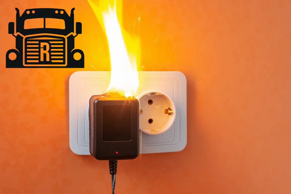 defective power plug starting a fire