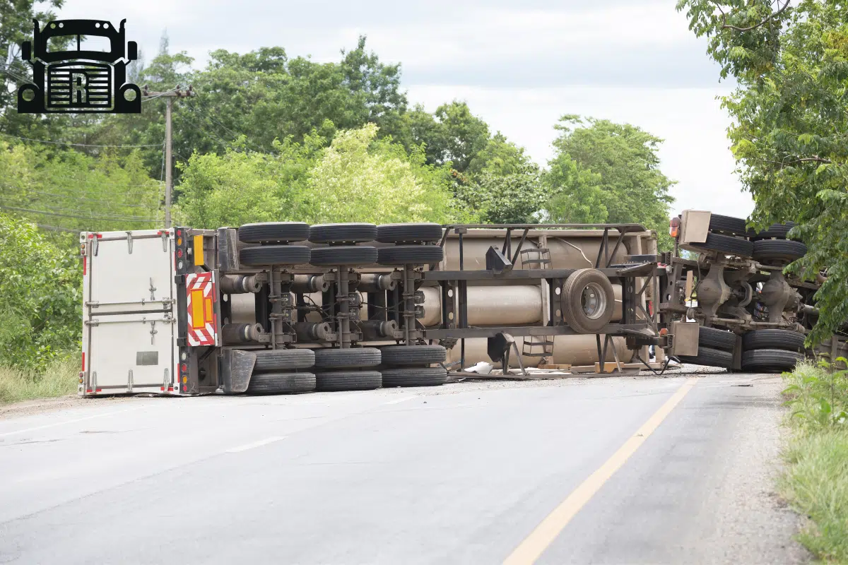 truck on its side on the road